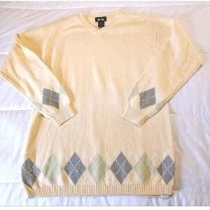 Woods & Gray argyle light yellow sweater 100% cotton size M